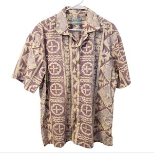 Batck Bay Purple and Cream Casual Button Down Shirt Large Reversible Print